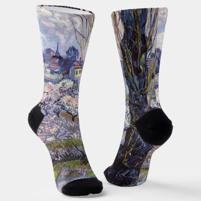 Van Gogh View Arles Flowering Garden Socks (Angled)