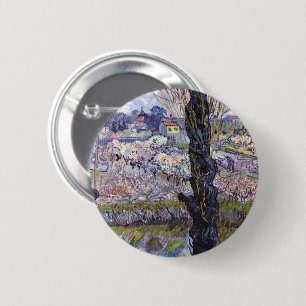 Van Gogh View of Arles Flowering Orchards 6 Cm Round Badge