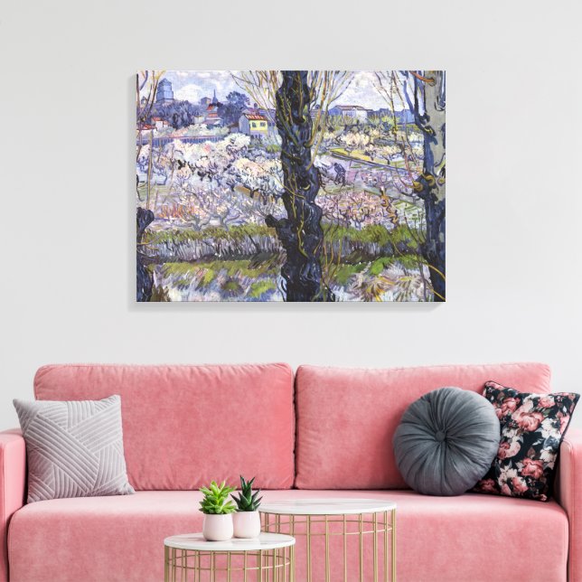Van Gogh View of Arles Flowering Orchards Art Canvas Print (Insitu(LivingRoom))