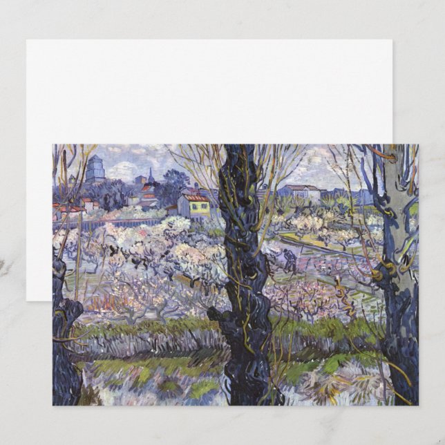 Van Gogh View of Arles Flowering Orchards Art Invitation (Front/Back)