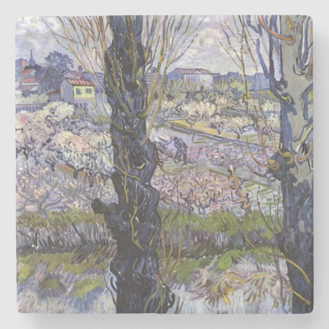 Van Gogh View of Arles Flowering Orchards Art Stone Coaster (Front)