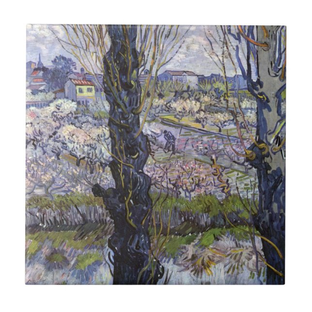 Van Gogh View of Arles Flowering Orchards Art Tile (Front)