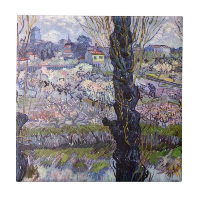 Van Gogh View of Arles Flowering Orchards Print: Tile (Front)