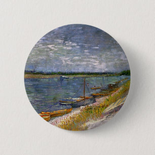 Van Gogh View of River with Rowing Boats, Fine Art 6 Cm Round Badge