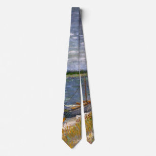 Van Gogh View of River with Rowing Boats, Fine Art Tie