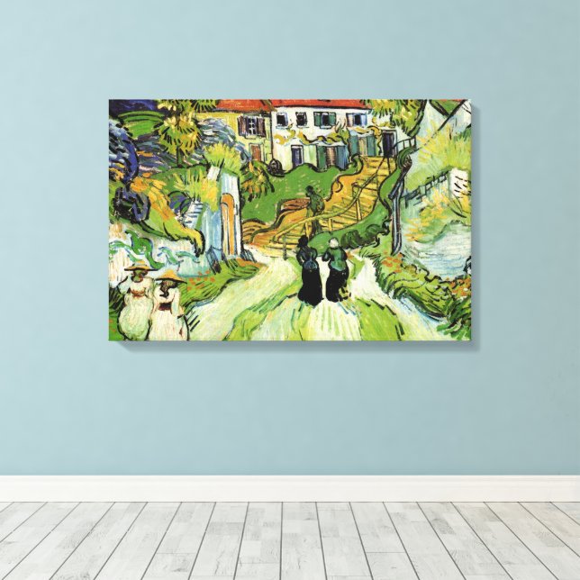 Van Gogh Village Street and Steps Auvers, Figures Canvas Print (Insitu(Wood Floor))