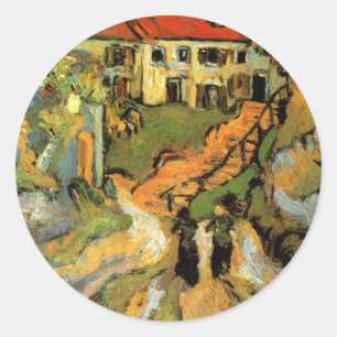 Van Gogh Village Street and Steps Auvers, Figures Classic Round Sticker