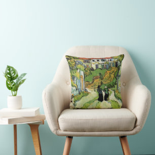 Van Gogh Village Street and Steps Auvers, Figures Cushion