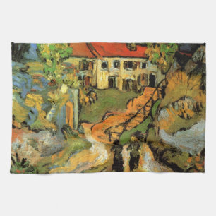 Van Gogh Village Street and Steps Auvers, Figures Tea Towel