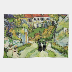 Van Gogh Village Street and Steps Auvers, Figures Tea Towel