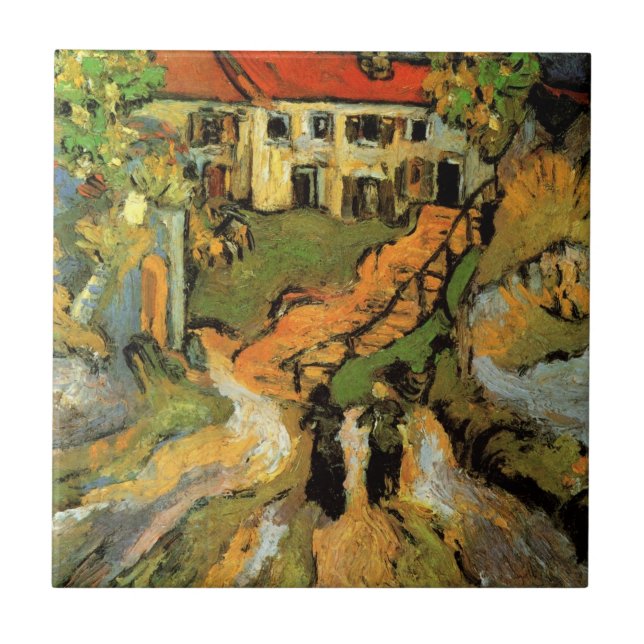 Van Gogh Village Street and Steps Auvers, Figures Tile (Front)