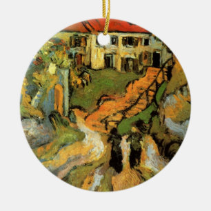 Van Gogh Village Street, Steps, Auvers w 2 Figures Ceramic Tree Decoration