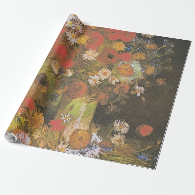 Van Gogh Vintage Peonies and Chrysanthemums Wrapping Paper (Unrolled)