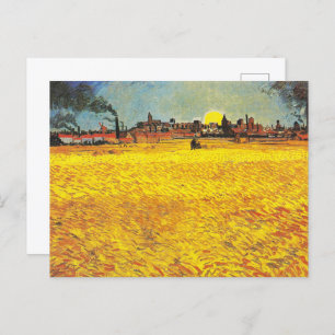 van Gogh Wheat Field at Sunset Classic Landscape Postcard
