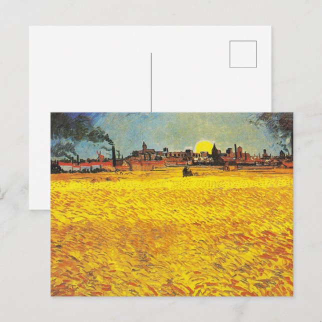 van Gogh Wheat Field at Sunset Classic Landscape Postcard (Front/Back)
