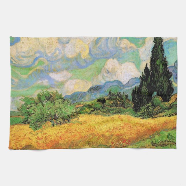 Van Gogh Wheat Field w Cypresses at Haute Galline Tea Towel (Horizontal)