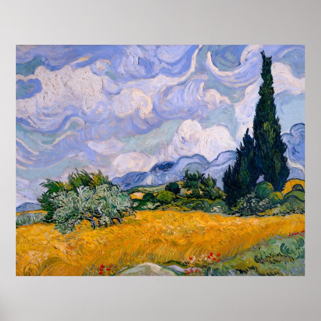 Van Gogh, Wheat Field with Cypresses, 1889 Poster (Front)