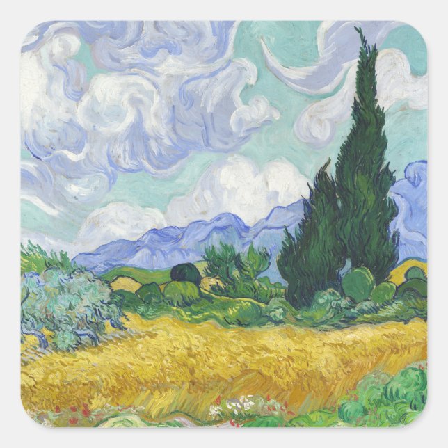 Van Gogh Wheat Field with Cypresses Art Square Sticker (Front)
