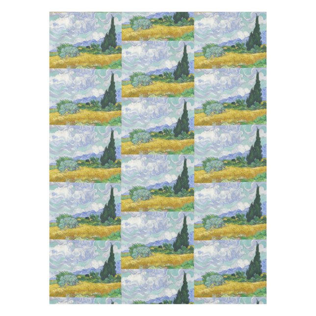 Van Gogh Wheat Field with Cypresses Art Tablecloth (Front)