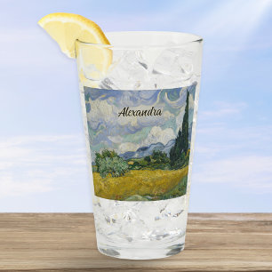 Van Gogh Wheat Field with Cypresses Custom Name Glass