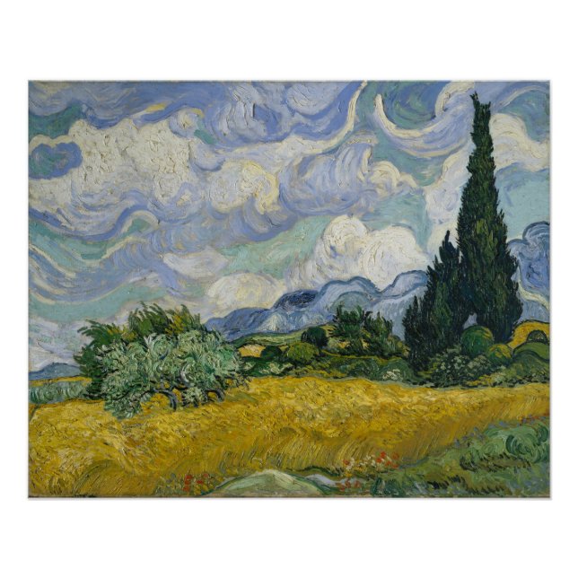 Van Gogh Wheat Field with Cypresses Famous Art Poster (Front)