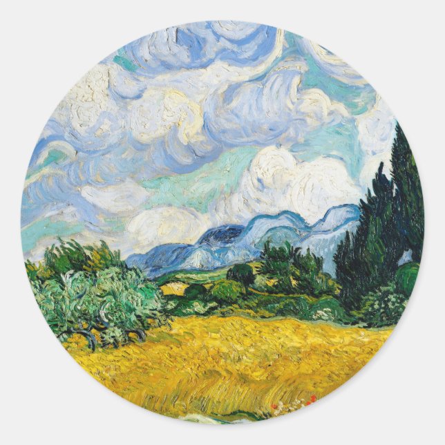 Van Gogh Wheat Field with Cypresses. Impressionism Classic Round Sticker (Front)