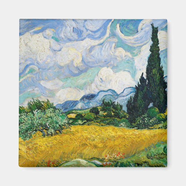 Van Gogh Wheat Field with Cypresses. Impressionism Magnet (Front)