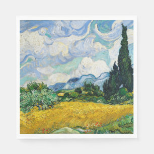 Van Gogh Wheat Field with Cypresses. Impressionism Napkin