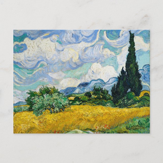 Van Gogh Wheat Field with Cypresses. Impressionism Postcard (Front)