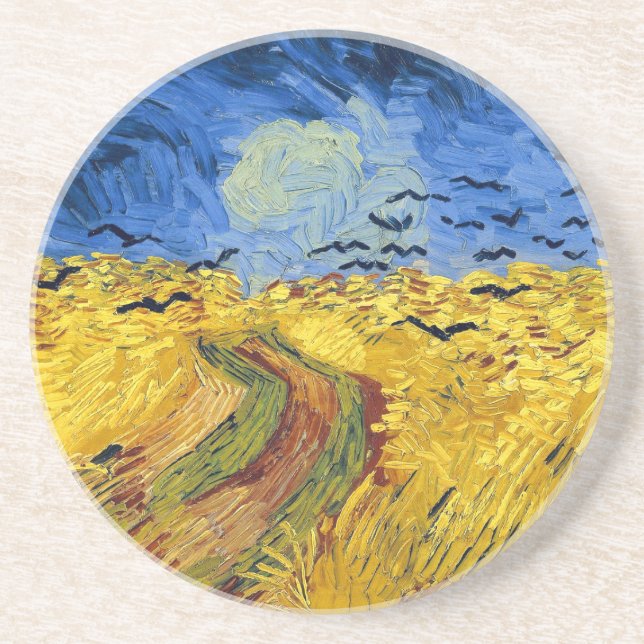 Van Gogh Wheat Fields impressionist Painting Coaster (Front)