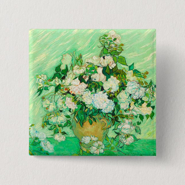 Van Gogh White Roses 15 Cm Square Badge (Front)