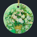 Van Gogh White Roses Ceramic Tree Decoration<br><div class="desc">Ornament featuring Vincent van Gogh’s oil painting Vase with Pink Roses (1890). A gorgeous bouquet of roses are in a vase against a green background. A perfect gift for fans of Post-Impressionism and Dutch art.</div>