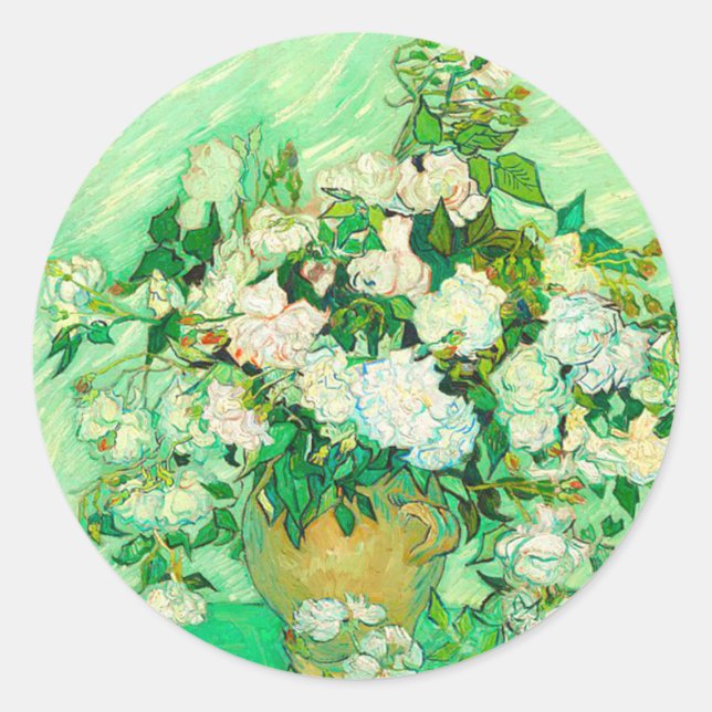 Van Gogh White Roses Classic Round Sticker (Front)