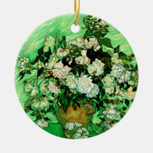 Van Gogh - White Roses, famous painting Ceramic Tree Decoration