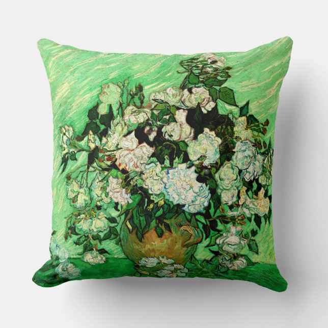 Van Gogh - White Roses, famous painting, Cushion (Front)