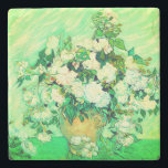 Van Gogh White Roses Stone Coaster<br><div class="desc">Stone Coaster featuring Vincent van Gogh’s oil painting Vase with Pink Roses (1890). A gorgeous bouquet of roses are in a vase against a green background. A perfect gift for fans of Post-Impressionism and Dutch art.</div>