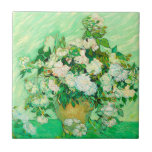 Van Gogh White Roses Tile<br><div class="desc">Tile featuring Vincent van Gogh’s oil painting Vase with Pink Roses (1890). A gorgeous bouquet of roses are in a vase against a green background. A perfect gift for fans of Post-Impressionism and Dutch art.</div>