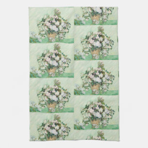 Van Gogh White Roses - Vintage Mint Floral Art Tea Towel