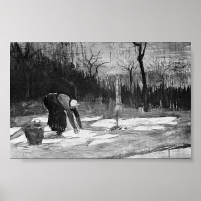 Van Gogh - Woman Spreading Out Laundry on a Field Poster (Front)