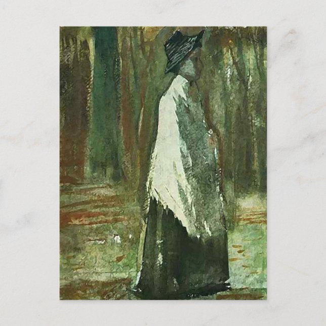 Van Gogh Woman with White Shawl in a Wood Postcard (Front)