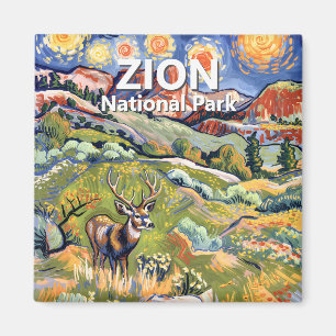 Van Gogh Zion Animal Deer Colorful Canyon Custom Magnet