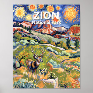 Van Gogh Zion Animal Deer Colorful Canyon Custom Poster