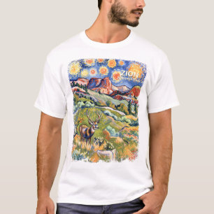 Van Gogh Zion National Park Animal Deer Colorful T-Shirt