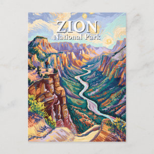 Van Gogh Zion National Park Canyon River Hiking Postcard
