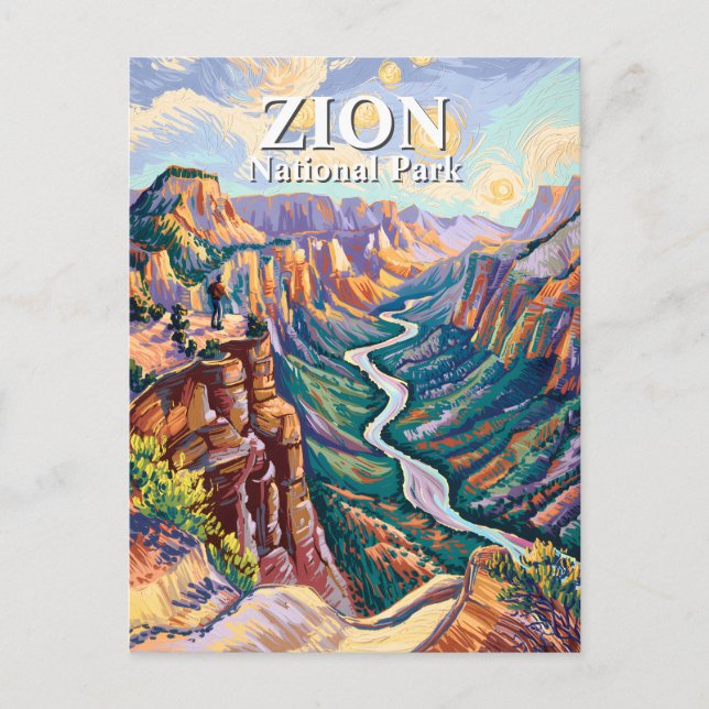 Van Gogh Zion National Park Canyon River Hiking Postcard (Front)