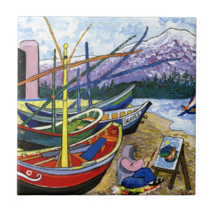 Van Gogh's Boats Tile