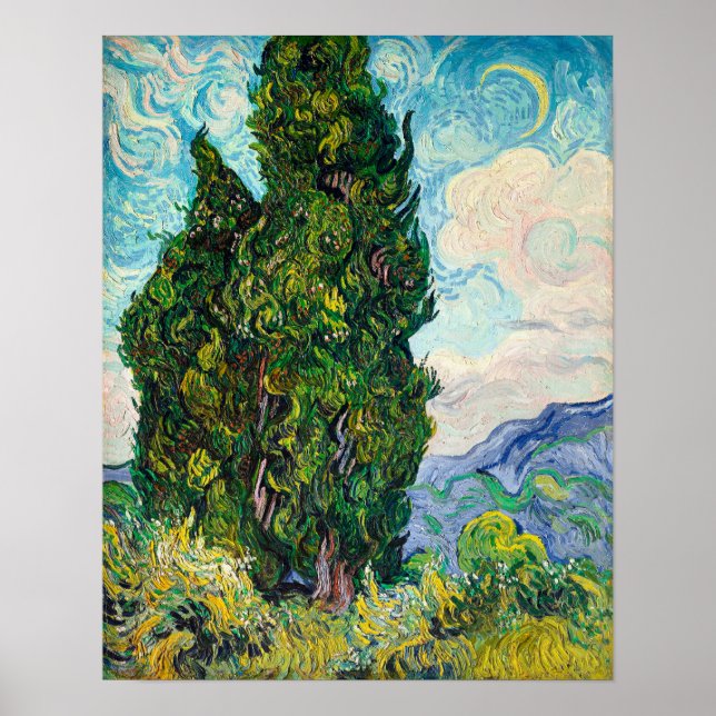 Van Gogh's Cypresses Poster (Front)