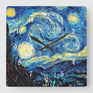 Van Gogh's famous painting, Starry Night, Square Wall Clock