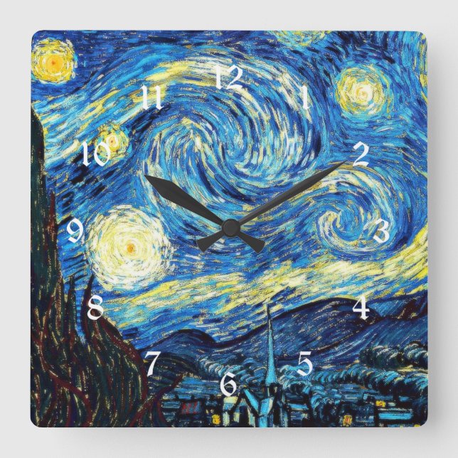 Van Gogh's famous painting, Starry Night, Square Wall Clock (Front)