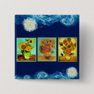 Van Gogh's famous Sunflowers 15 Cm Square Badge